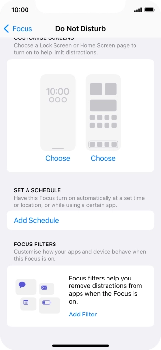 Press Add Schedule and follow the instructions on the screen to select settings for automatic activation of Do Not Disturb.