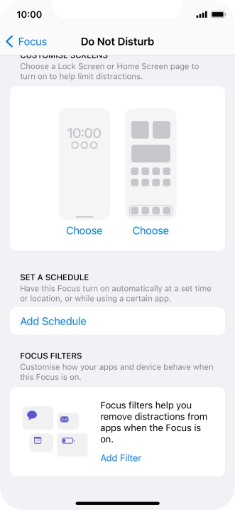 Press Add Schedule and follow the instructions on the screen to select settings for automatic activation of Do Not Disturb.