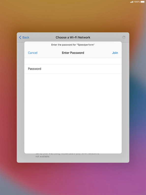 Key in the password for the Wi-Fi network and press Join.