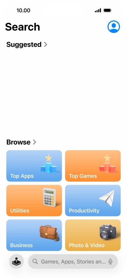 Press the search field and key in the name or subject of the required app.