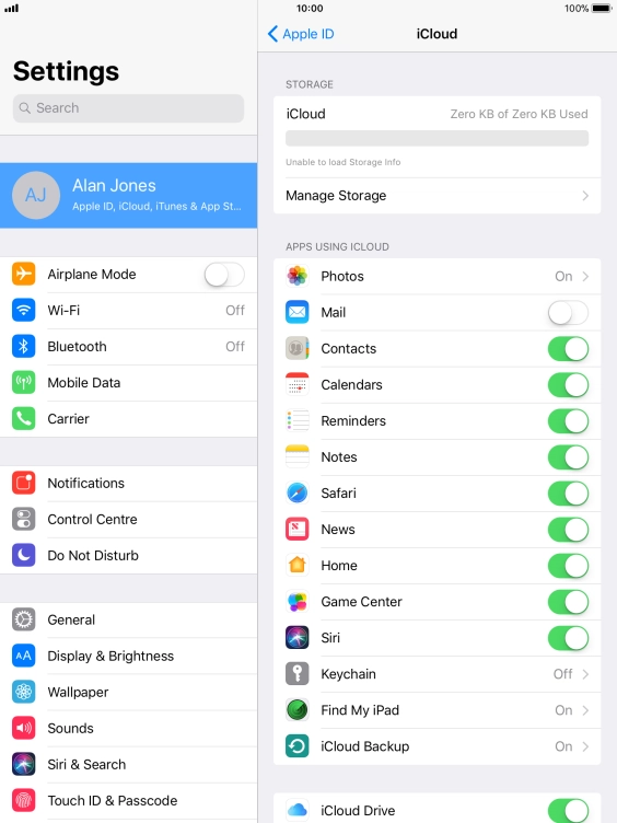 Press iCloud Backup.
