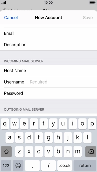 Press Username and key in the username for your email account.