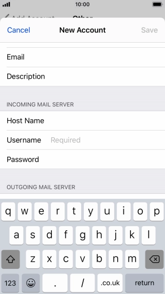 Press Username and key in the username for your email account.