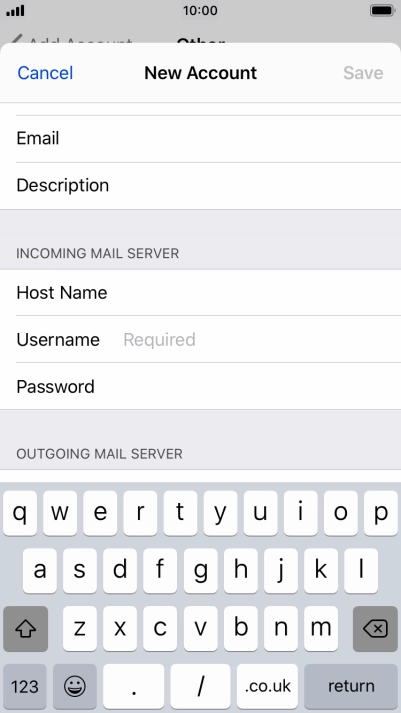 Press Username and key in the username for your email account.