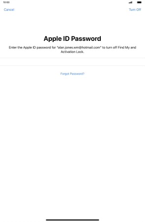Key in the password for your Apple ID and press Turn Off.