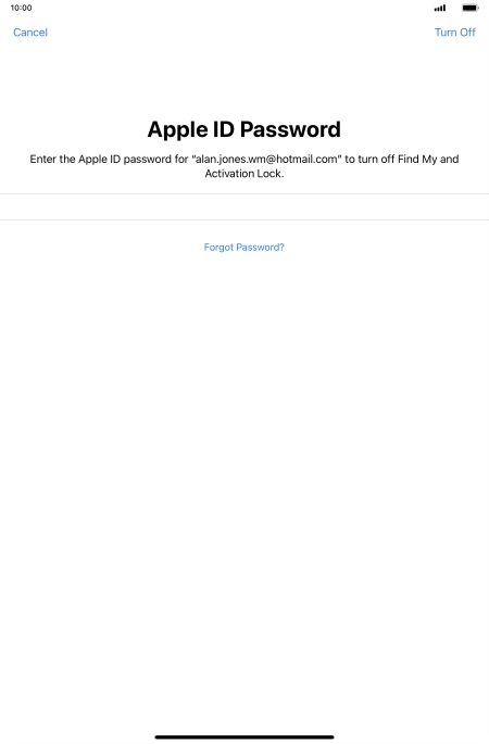 Key in the password for your Apple ID and press Turn Off.