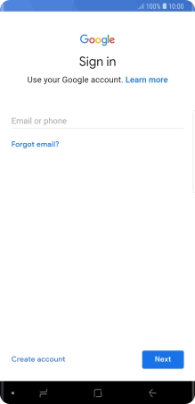 If you don't have a Google account, press Create account and follow the instructions on the screen to create an account.