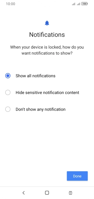 Press the required setting.