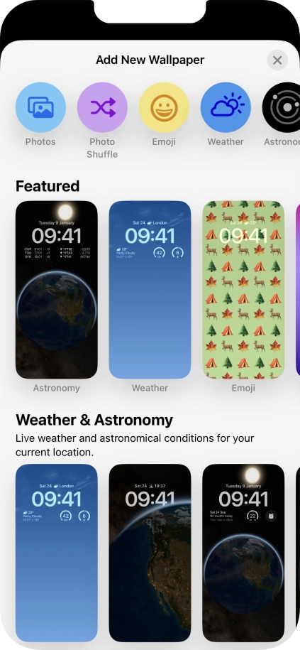 Press the required category and follow the instructions on the screen to select the required background image.