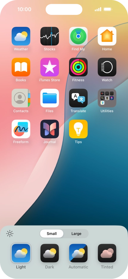 Press the required setting to select the size of app icons on the home screen.
