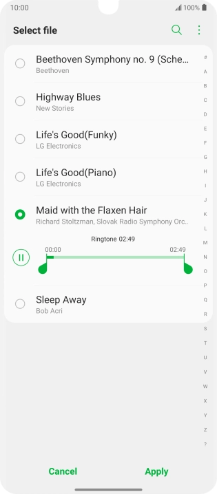 Once you've found a ring tone you like, press Apply.