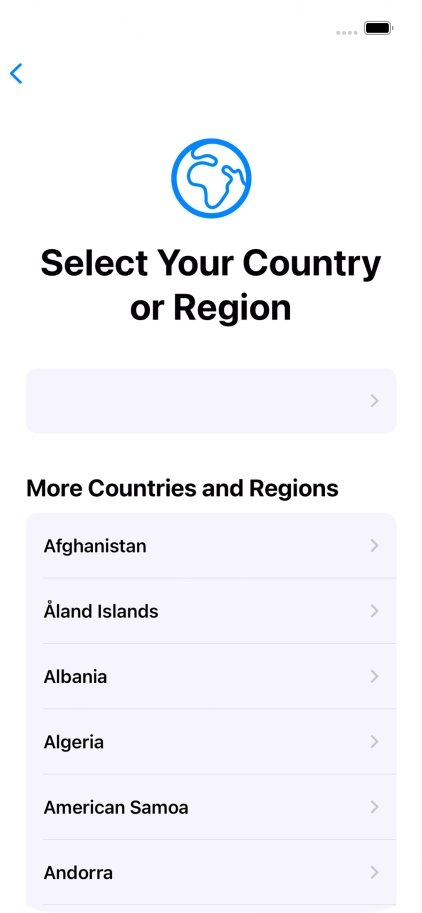 Press the required country or area.