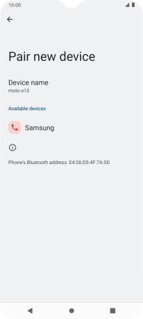Press the required Bluetooth device and follow the instructions on the screen to pair the device with your phone.
