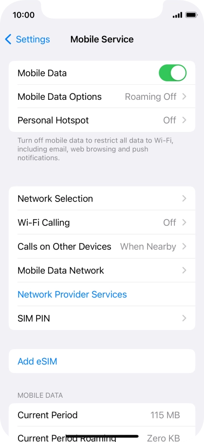 Press Mobile Data Options.