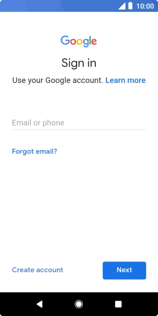 If you don't have a Google account, press Create account and follow the instructions on the screen to create an account.