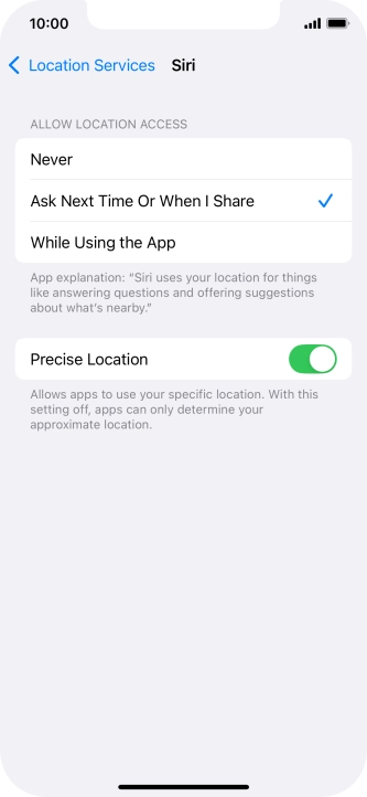 Press the required setting to turn the function on or off.