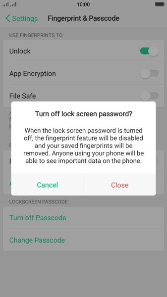 Press Close to turn off the function.