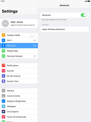 Press the required Bluetooth device and follow the instructions on the screen to pair the device with your tablet.