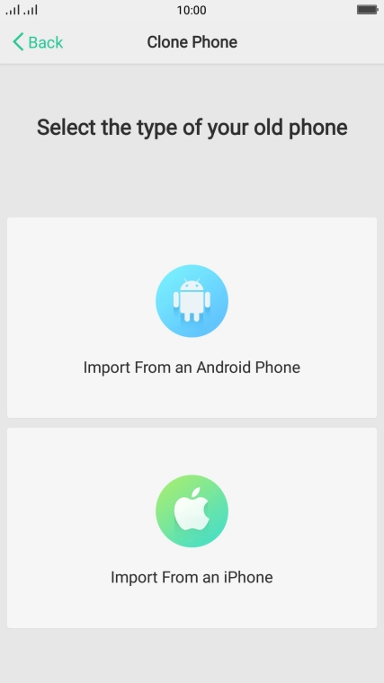 Press the required device type and follow the instructions on the screen to transfer the content from the other phone and finish the activation of your phone.