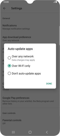 To turn on automatic update of apps using mobile network, press Over any network.