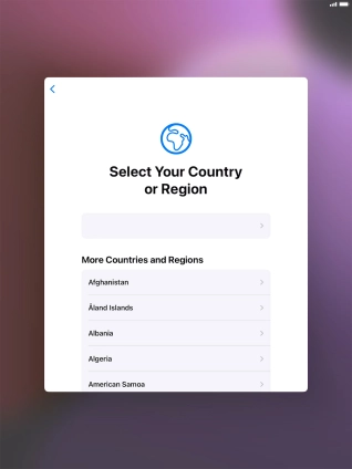 Press the required country or area. Press the required country or area.