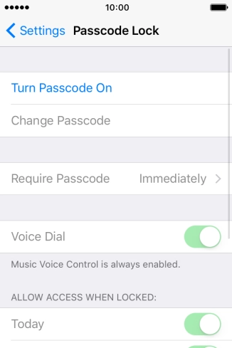 Press Turn Passcode On and key in a phone lock code of your own choice twice.