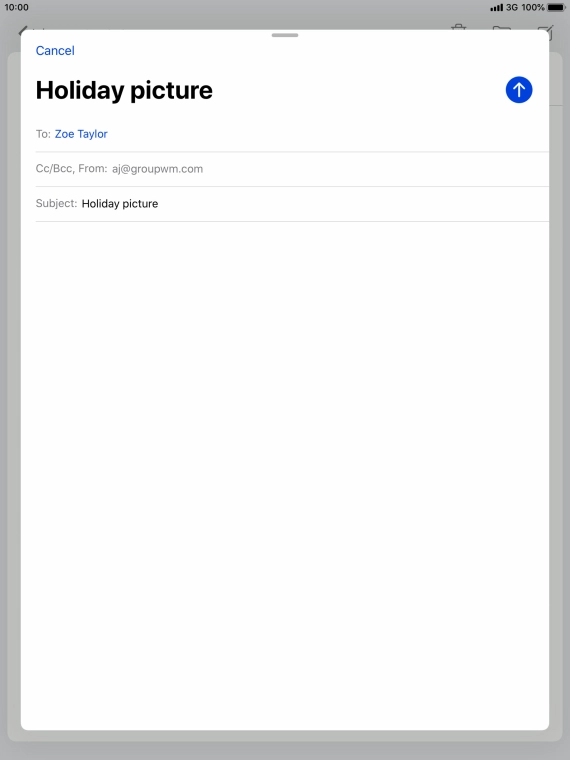 Press the text input field and write the text for your email message. Press the text input field and write the text for your email message.