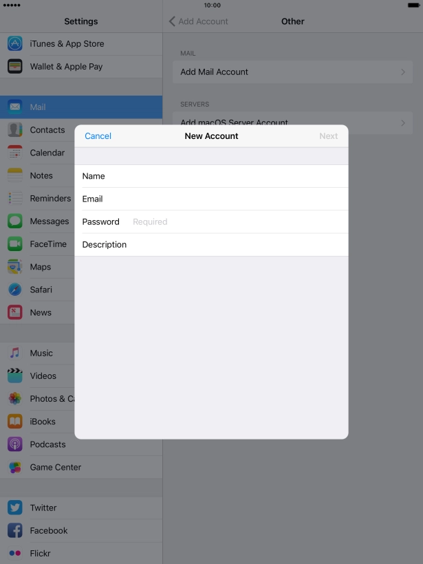 Press Password and key in the password for your email account.
