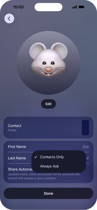 Press the required setting. Press the required setting.