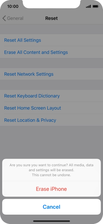 Press Erase iPhone. Wait a moment while the factory default settings are restored. Follow the instructions on the screen to set up your phone and prepare it for use.
