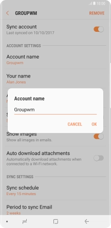 Key in the required name for the email account and press OK.