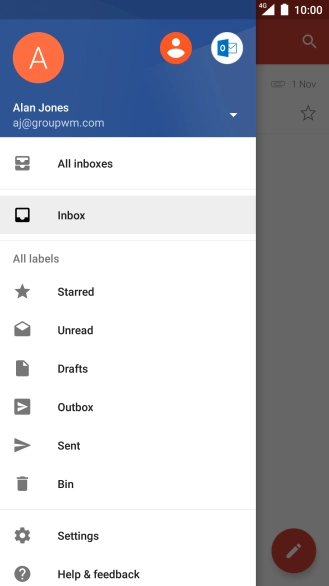 Press the required email account.