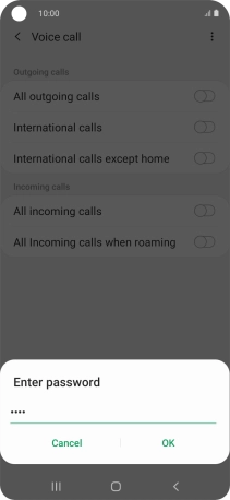 Key in your barring password and press OK. The default barring password is 0000.