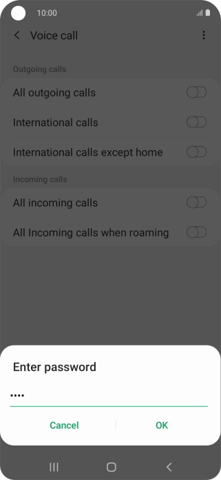 Key in your barring password and press OK. The default barring password is 0000.