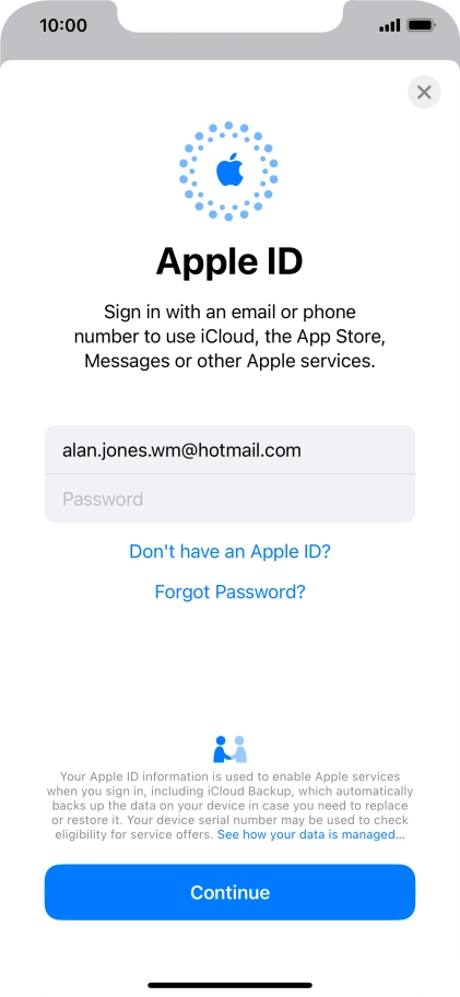 Press Password and key in the password for your Apple ID.