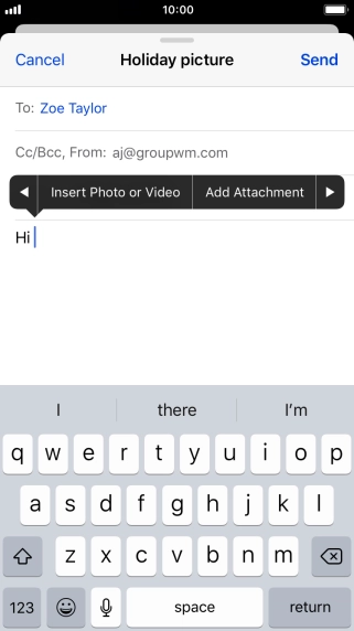 Press Insert Photo or Video and follow the instructions on the screen to attach a picture or a video clip.