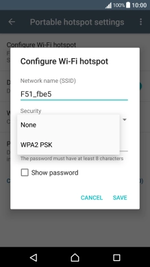 Press WPA2 PSK to password protect your Wi-Fi hotspot. Press WPA2 PSK to password protect your Wi-Fi hotspot.