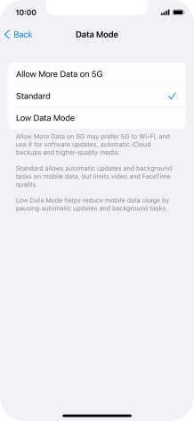 Press the required setting.