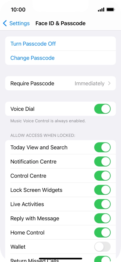 Press Turn Passcode Off and key in the phone lock code.