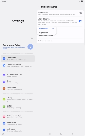 Press the required network mode.