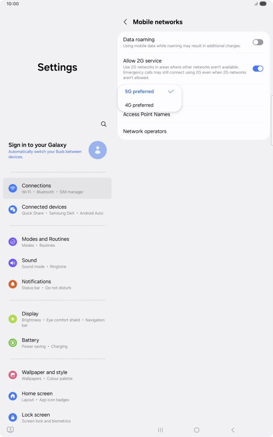 Press the required network mode.