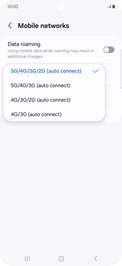 Press the required network mode.