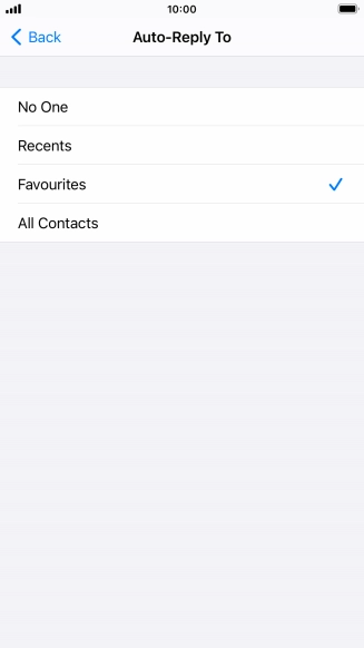 Press the required setting to select which contacts should automatically be notified that Do Not Disturb While Driving is turned on.