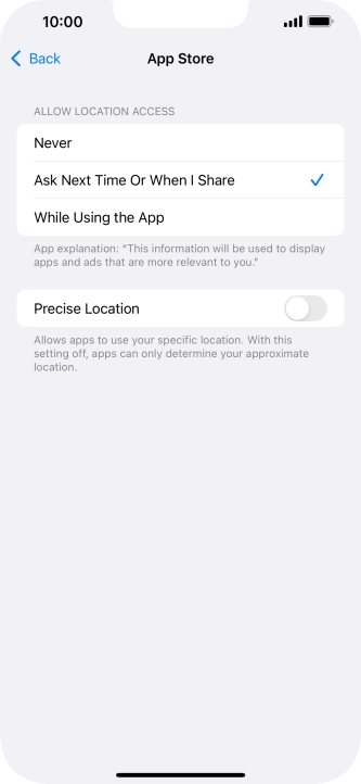 Press the required setting to turn the function on or off.