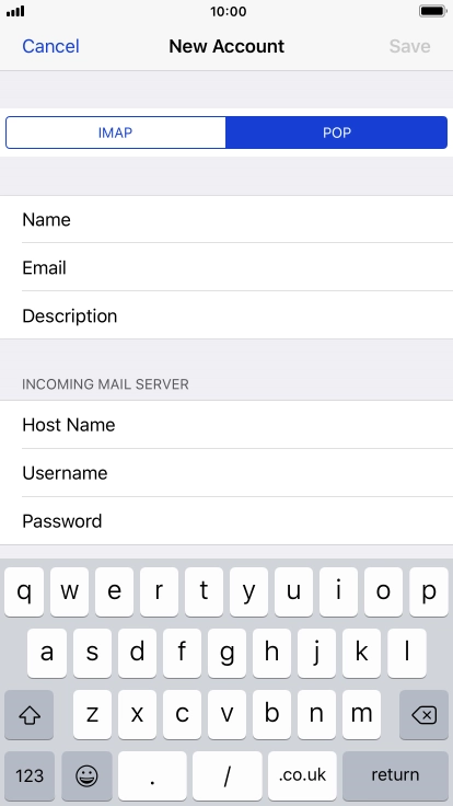 Press Username and key in the username for your email account.