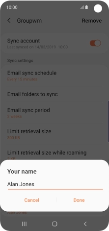 Key in the required sender name and press Done.