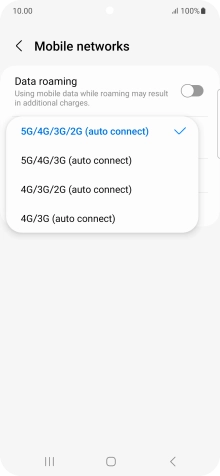 Press the required network mode.