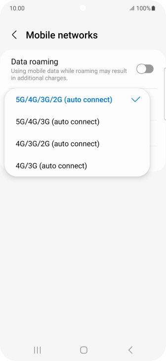 Press the required network mode.