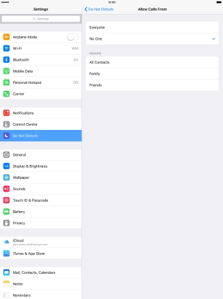 Press the required setting to select which contacts can call you even though Do Not Disturb is turned on. Press the required setting to select which contacts can call you even though Do Not Disturb is turned on.