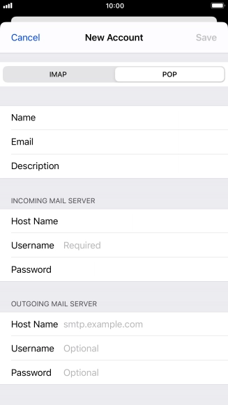 Press Username and key in the username for your email account.